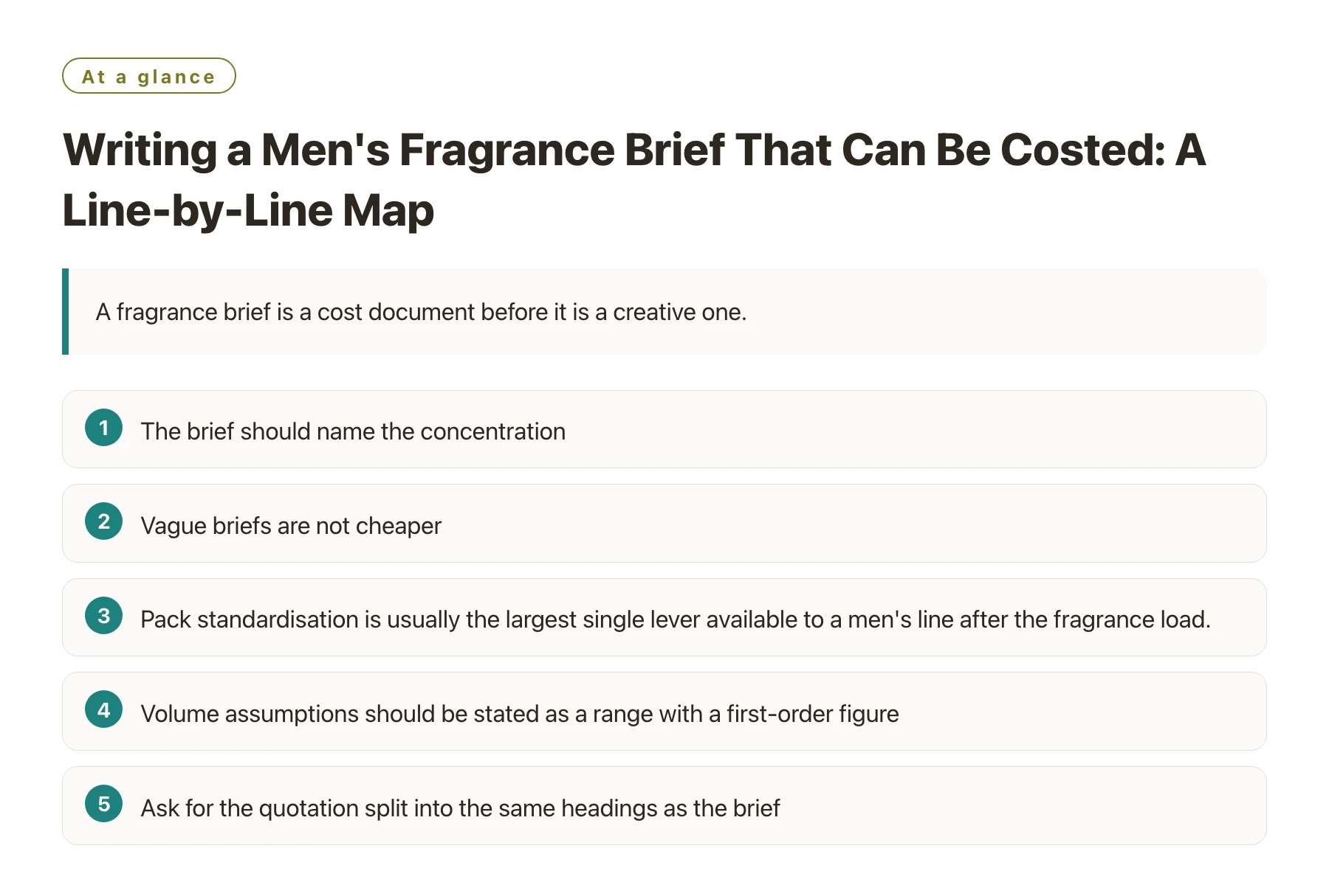 Writing a Men's Fragrance Brief That Can Be Costed: A Line-by-Line Map——全文要点速览